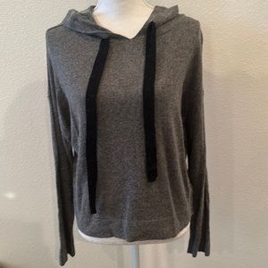 Grey Drawstring Knit Hooded Pullover